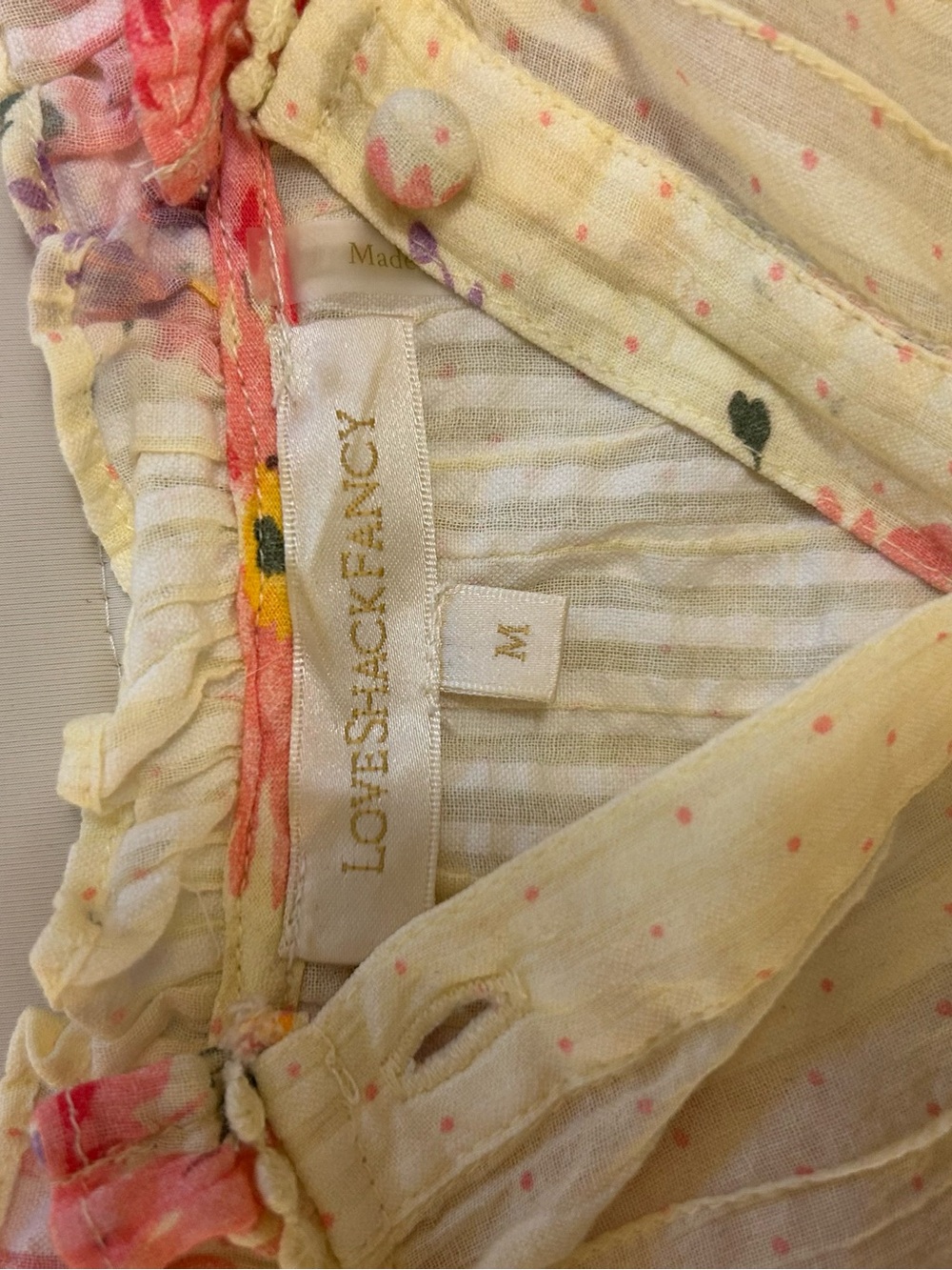 LoveShackFancy Yellow Floral Print top with Pink Accents